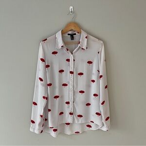 Forever 21 White Button Down Shirt with Red Umbrella Print
